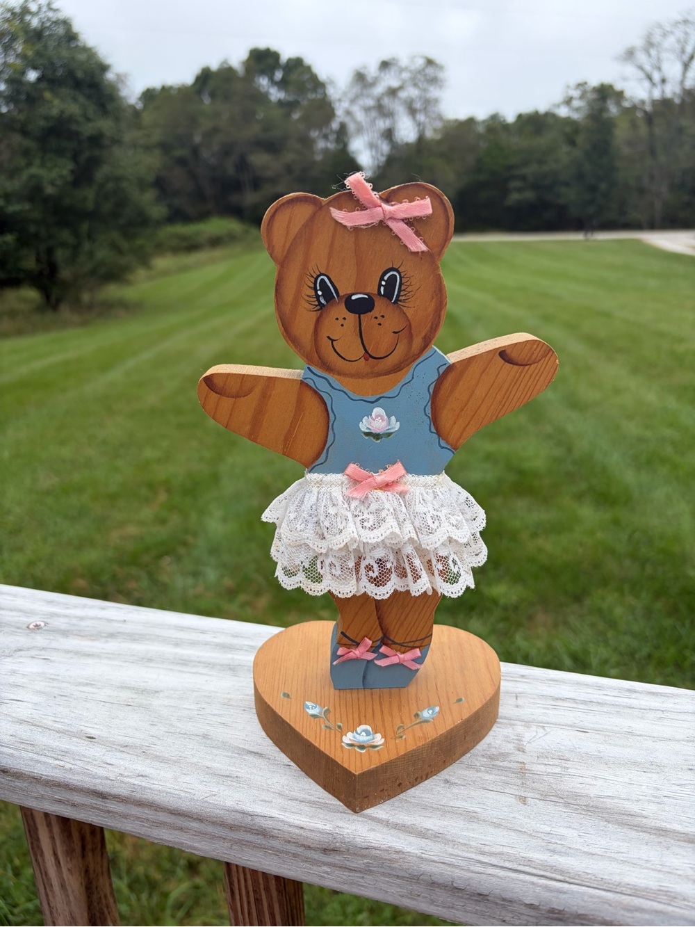 Vintage Hand-Crafted Wooden Bear, 9” Figure Ballerina Girls Room Baby Girl